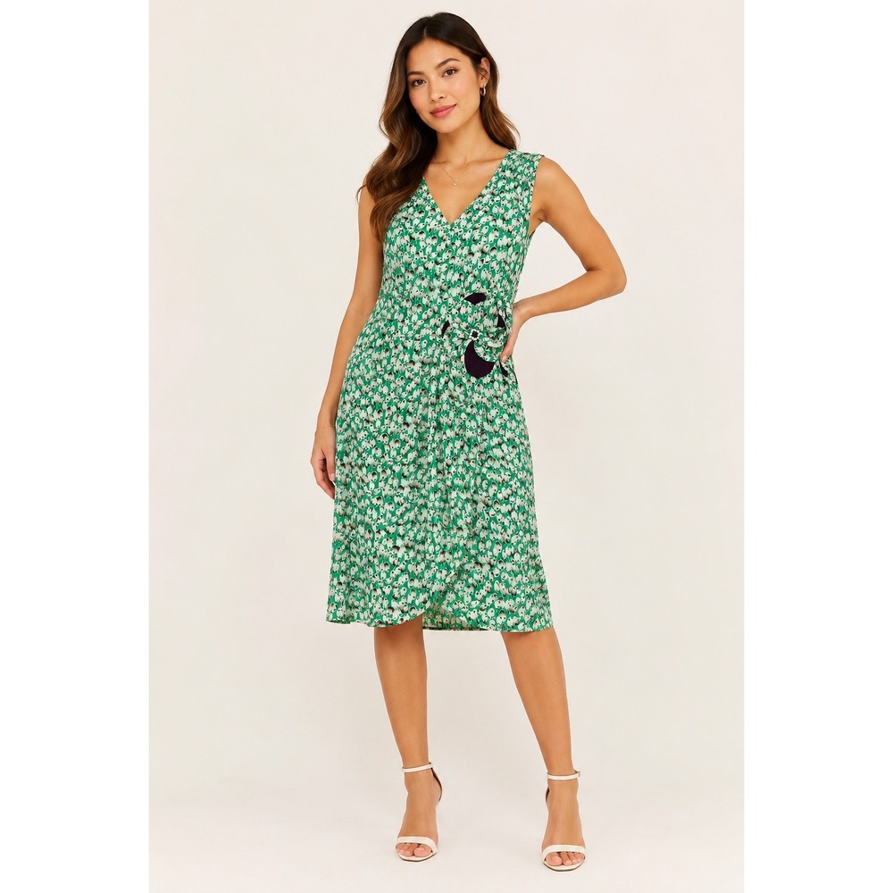 Anthropologie Moulinette Soeurs Silk Floral Dress Beaded Applique Green Sz 10
